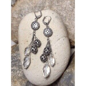 Vintage Facet Glass Beaded Tassel Dangle Earrings